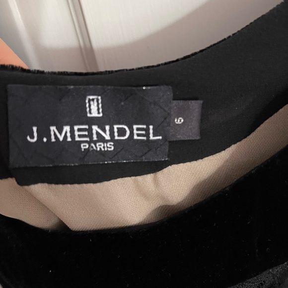 Vintage J Mendel cocktail dress with velvet stripes, lace overlay and fur trim. - Picture 3 of 5